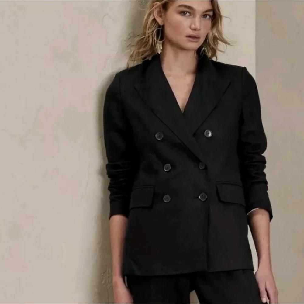 Banana Republic Women's Black linen Double-Breasted Blazer size 8
